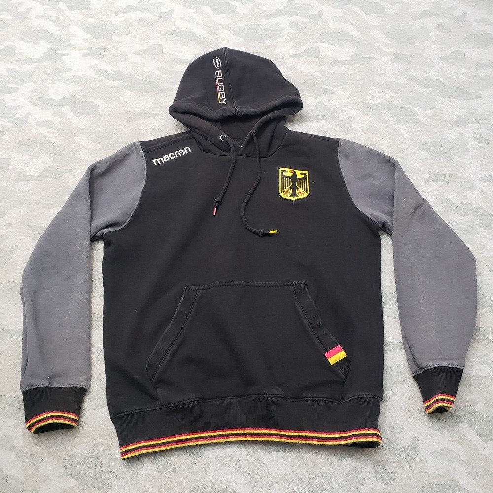 Macron Germany Sweatshirt Mens Medium Black Pullover Hoodie Pocket Soccer